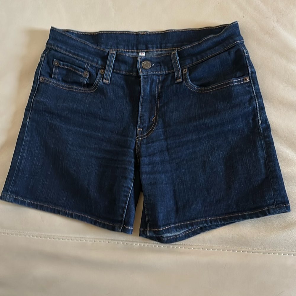 Levi's Dark Wash Denim Mid-Rise Midi Jean Shorts